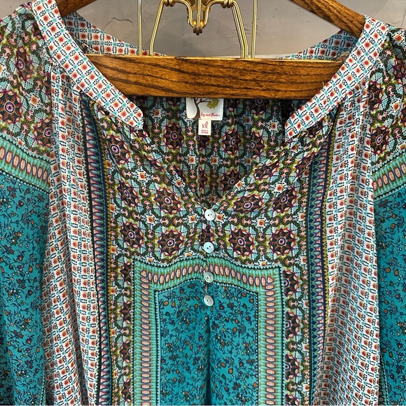 Anthropologie Fig & Flower Blouse Peasant Boho Tunic Top Semi Sheer Size XL - Picture 7 of 13
